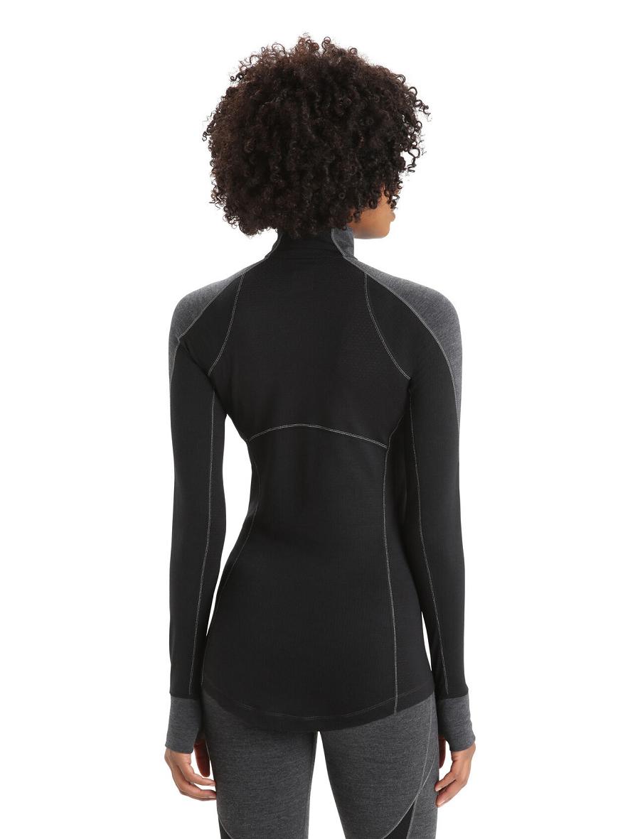 Jet Heather / Black Women's Icebreaker BodyfitZone™ Merino 260 Zone Long Sleeve Half Zip Thermal Top Base Layers | USA 1898VRWD